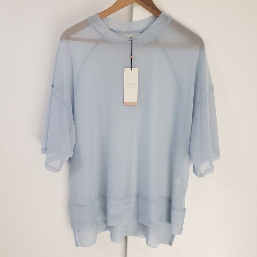 Calia Women's Oversized MEsh Tee in Pale Blue NWT - Picture 4 of 10